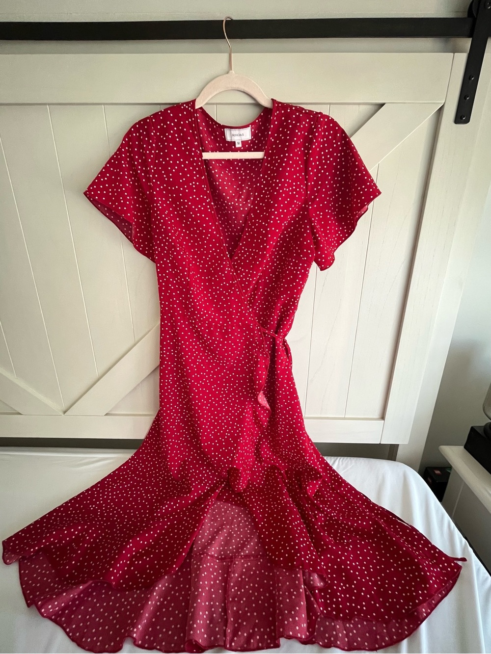 RIHOAS Red Polka Dot Midi Wrap Dress